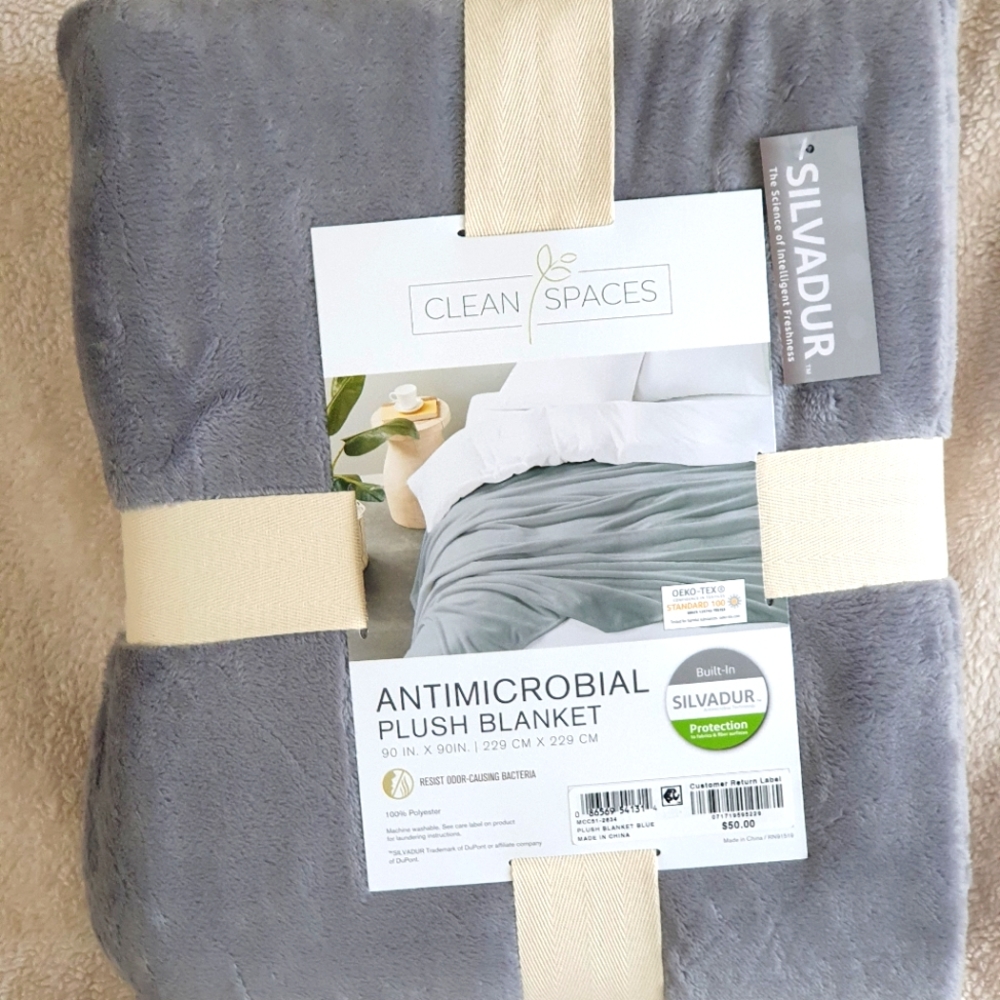 Antimicrobial plush blanket by Clean Spaces. Queen